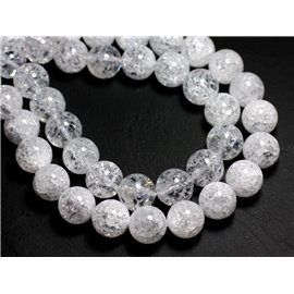 Thread 39cm approx 33pc - Stone Beads - Rock Crystal Quartz Crackle Balls 12mm 