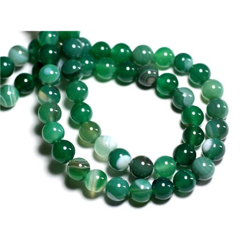 Fil 39cm 32pc env - Perles de Pierre - Agate Verte Boules 12mm 