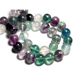 Filo 39 cm 28 pz circa - Perline di pietra - Sfere di fluorite multicolore 14 mm 