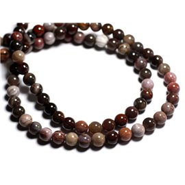Thread 39cm 65pc approx - Stone Beads - Fossil Wood Balls 6mm 