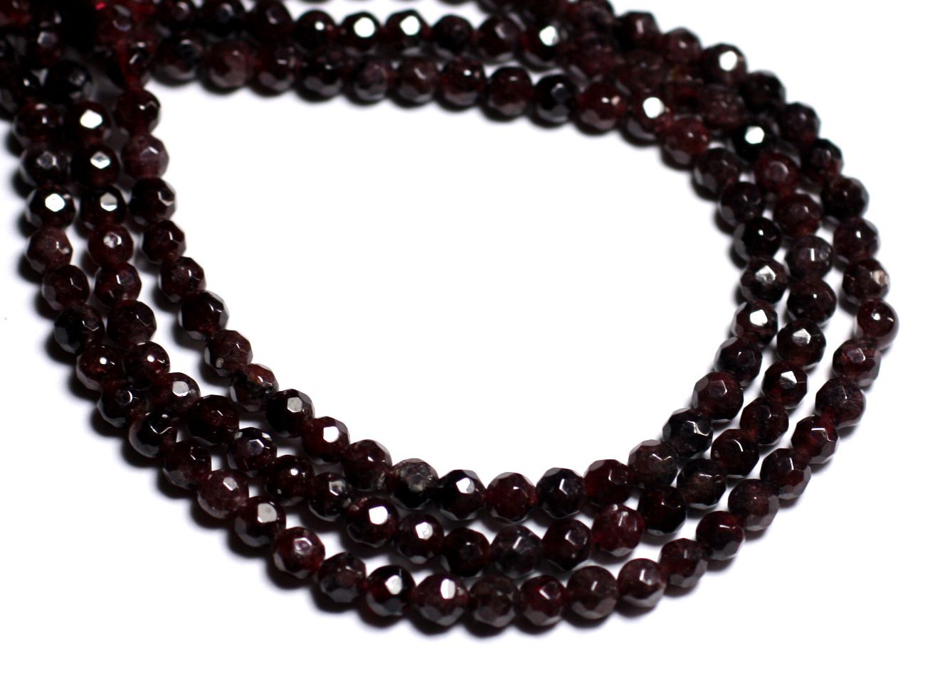 Fil 39cm 90pc env - Perles de Pierre - Grenat Boules facettées 4mm 