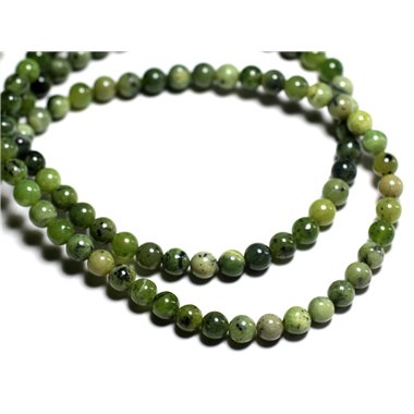 Fil 39cm 65pc environ - Perles Pierre - Jade Nephrite Canada Boules 6mm vert kaki jaune