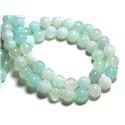 Fil 39cm 45pc environ - Perles Pierre - Agate Boules 8mm Bleu turquoise blanc beige