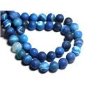 Fil 39cm 31pc env - Perles de Pierre - Agate bleue Boules 12mm mat givré 