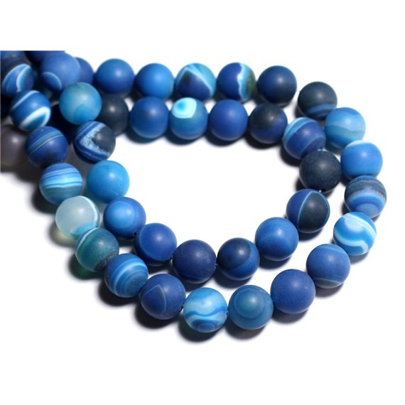 Fil 39cm 31pc environ - Perles Pierre - Agate Boules 12mm bleu mat sablé givré