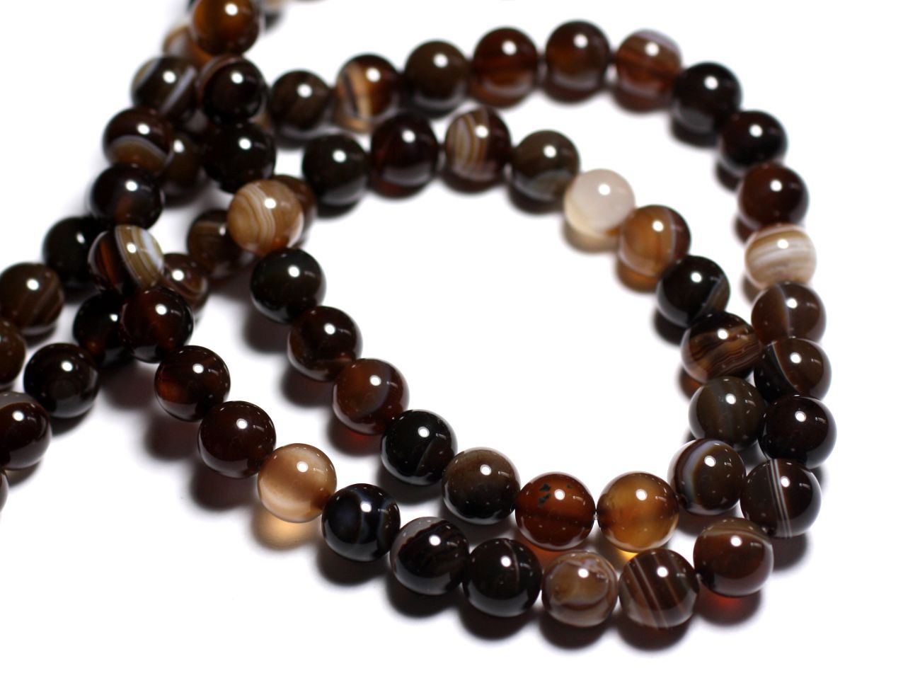 Fil 39cm 46pc env - Perles de Pierre - Agate Marron Boules 8mm 