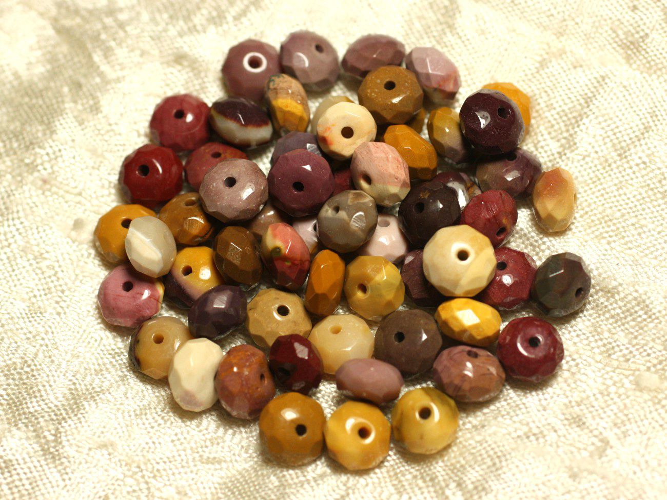 Fil 39cm 76pc env - Perles de Pierre - Jaspe Mokaïte Rondelles Facettées 8x5mm 