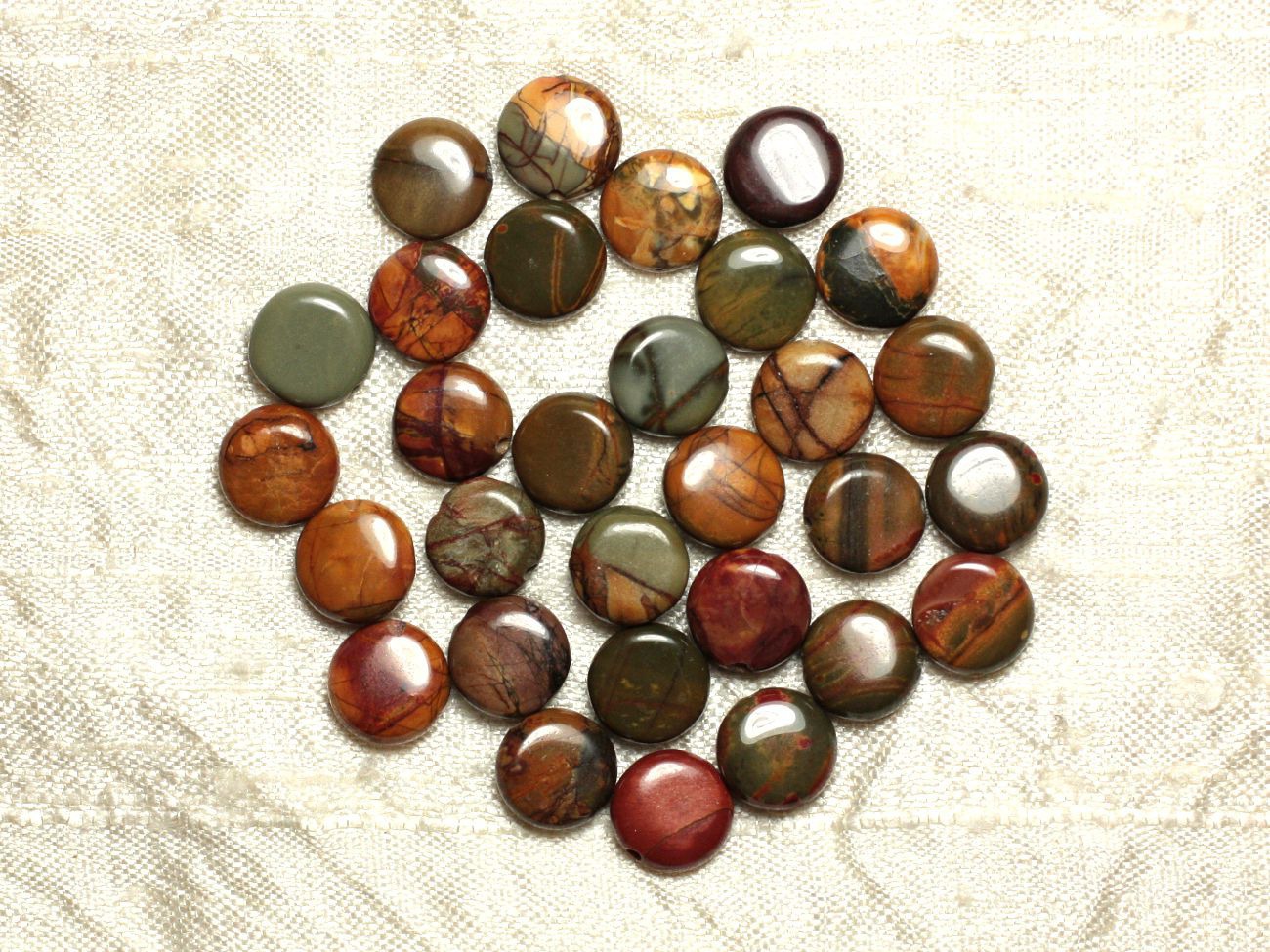Fil 39cm 38pc env - Perles de Pierre - Jaspe Picasso Palets 10mm 