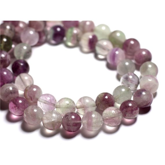 Fil 39cm 33pc env - Perles de Pierre - Fluorite Multicolore Boules 12mm 