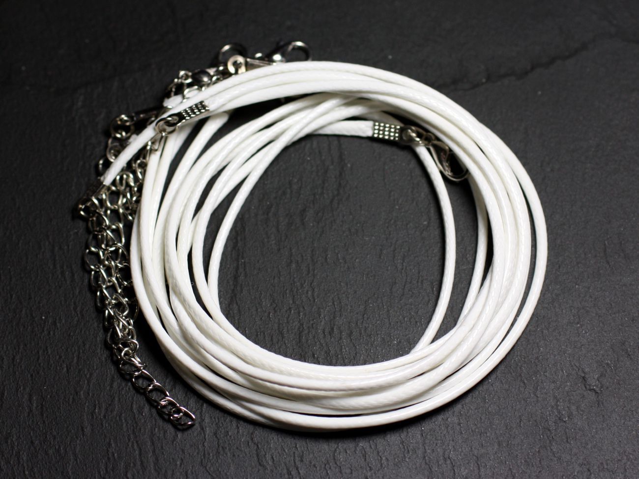 100pc - Colliers Tours de Cou Coton ciré 2mm Blanc 