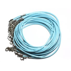 100pc - 2mm Halsketten aus gewachster Baumwolle Hellblau Türkis 