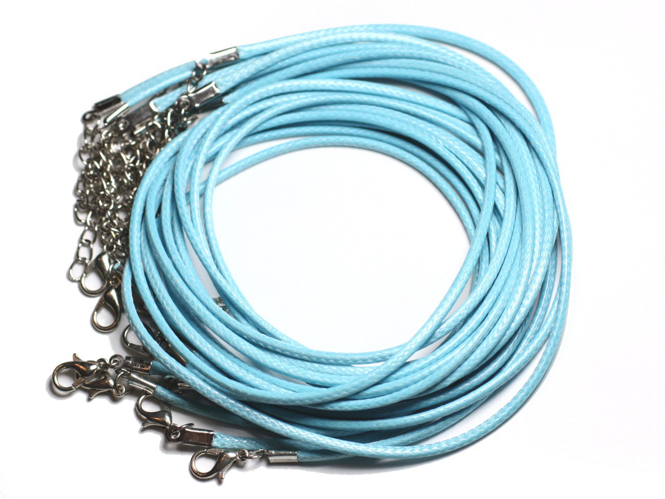 100pc - Colliers Tours de Cou Coton ciré 2mm Bleu clair Turquoise 
