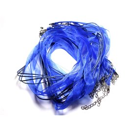100pc - Necklaces Necklaces 47cm Cotton and Organza Fabric 10mm Royal Blue 