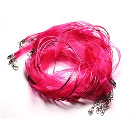 100pc - Collares 47cm Tela de algodón y organza 10mm Rosa fucsia 