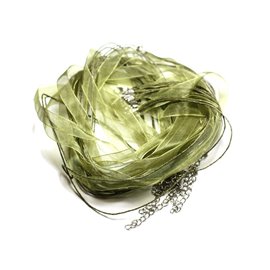 100pc - Necklaces Necklaces 47cm Cotton and Organza Fabric 10mm Khaki Green 