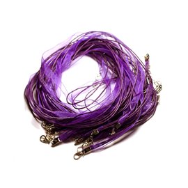 100pc - Necklaces Necklaces 47cm Cotton and Organza Fabric 7mm Purple 
