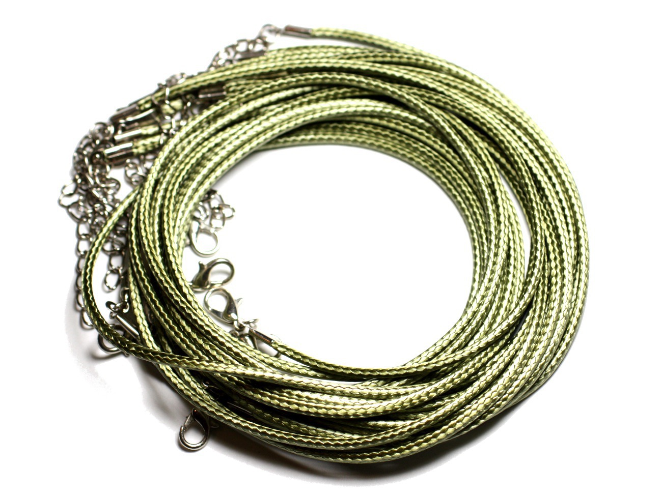 100pc - Colliers Tours de Cou Coton ciré 2mm vert kaki 