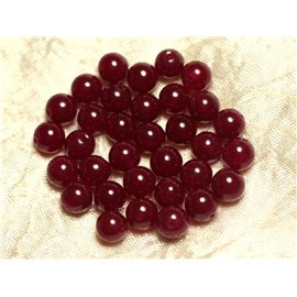 Thread 39cm approx 48pc - Stone Beads - Jade Balls 8mm Rose Red Raspberry 
