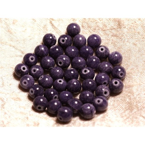 Fil 39cm 48pc env - Perles de Pierre - Jade Boules 8mm Violet Indigo 