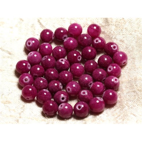 Fil 39cm 48pc env - Perles de Pierre - Jade Boules 8mm Rose Fuchsia Rubis 