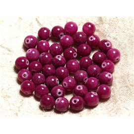 Thread 39cm approx 48pc - Stone Beads - Jade Balls 8mm Pink Fuchsia Ruby 