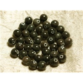 Thread 39cm approx 48pc - Stone Beads - Jade Balls 8mm Gray green khaki 