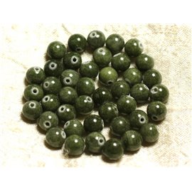 Thread 39cm approx 48pc - Stone Beads - Jade Balls 8mm Khaki green 