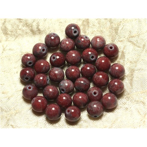 Fil 39cm 48pc env - Perles de Pierre - Jade Boules 8mm Gris Rouge Rose 