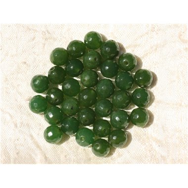 Fil 39cm 46pc env - Perles de Pierre - Jade Boules Facettées 8mm Vert Olive 