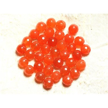 Fil 39cm 46pc env - Perles de Pierre - Jade Boules Facettées 8mm Orange 