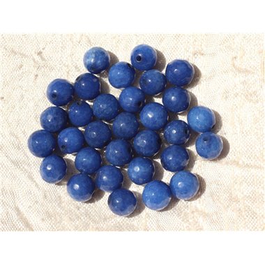 Fil 39cm 46pc env - Perles de Pierre - Jade Boules Facettées 8mm Bleu Roi 