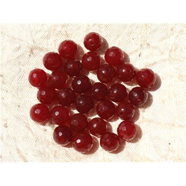 Fil 39cm 46pc env - Perles de Pierre - Jade Boules Facettées 8mm Rouge Bordeaux 