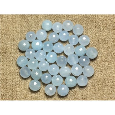 Fil 39cm 46pc env - Perles Pierre - Jade Boules Facettées 8mm Bleu ciel clair pastel