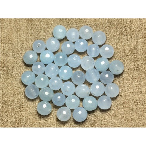 Fil 39cm 46pc env - Perles de Pierre - Jade Boules Facettées 8mm Bleu clair 