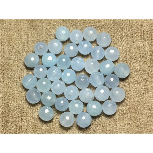 Fil 39cm 46pc env - Perles Pierre - Jade Boules Facettées 8mm Bleu ciel clair pastel