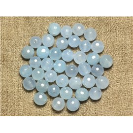 Fil 39cm 46pc env - Perles Pierre - Jade Boules Facettées 8mm Bleu ciel clair pastel