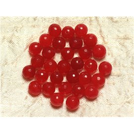 Faden 39cm ca. 46pc - Steinperlen - Jade Facettierte Kugeln 8mm Rot 