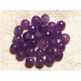 Thread 39cm 46pc approx - Stone Beads - Jade Faceted Balls 8mm Purple Mauve 