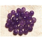 Fil 39cm 46pc env - Perles de Pierre - Jade Boules Facettées 8mm Violet Mauve 