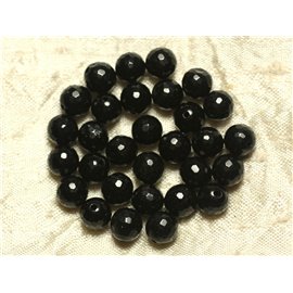 Thread 39cm 46pc approx - Stone Beads - Jade Faceted Balls 8mm Gray Black 