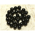 Fil 39cm 46pc env - Perles de Pierre - Jade Boules Facettées 8mm Gris Noir 