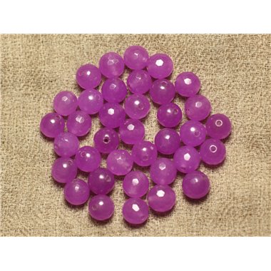 Fil 39cm 46pc env - Perles de Pierre - Jade Boules Facettées 8mm Violet Rose Fuchsia 
