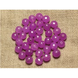 Hilo 39cm 46pc aprox - Cuentas de Piedra - Bolas Facetadas Jade 8mm Morado Rosa Fucsia 
