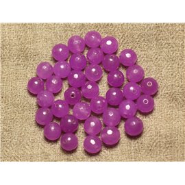 Thread 39cm 46pc approx - Stone Beads - Jade Faceted Balls 8mm Purple Pink Fuchsia 