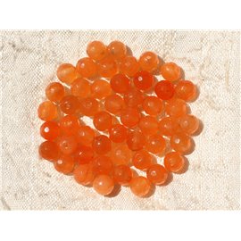 Filo 39 cm circa 64 pz - Perline di pietra - Sfere sfaccettate di giada 6 mm Arancione 
