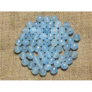 Fil 39cm 64pc env - Perles de Pierre - Jade Boules Facettées 6mm Bleu clair ciel 