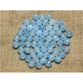 Thread 39cm approx 64pc - Stone Beads - Jade Faceted Balls 6mm Light sky blue 