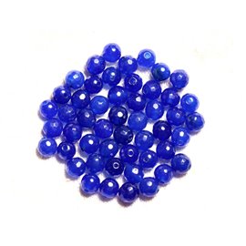 Thread 39cm approx 64pc - Stone Beads - Jade Faceted Balls 6mm Royal midnight blue 