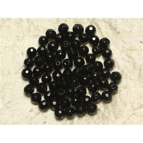 Fil 39cm 64pc env - Perles de Pierre - Jade Boules Facettées 6mm Noir 