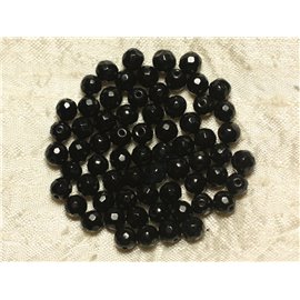 Thread 39cm approx 64pc - Stone Beads - Jade Faceted Balls 6mm Black 